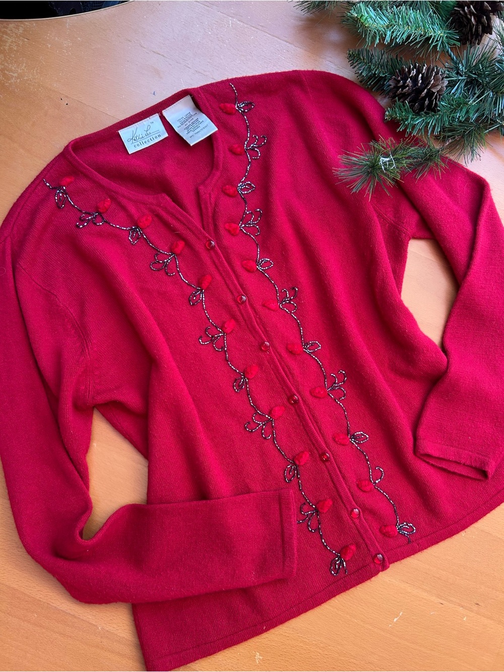 Vtg Kathie Lee Collection cardigan sweater Red Embellished Cardigan Sweater